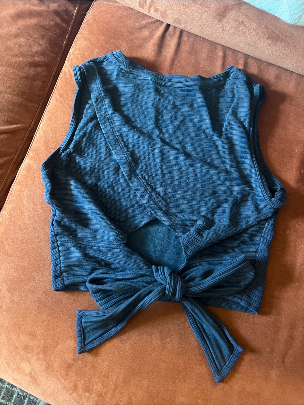 Club Monaco Navy Ribbed Tie-Back Cropped Tank